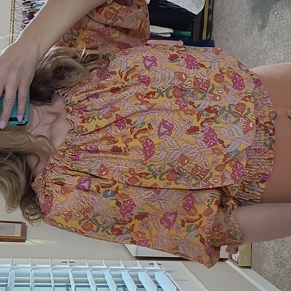 Cupcakes and Cashmere Yellow Pink Floral Elastic Neckline Blouse Small - Picture 5 of 12